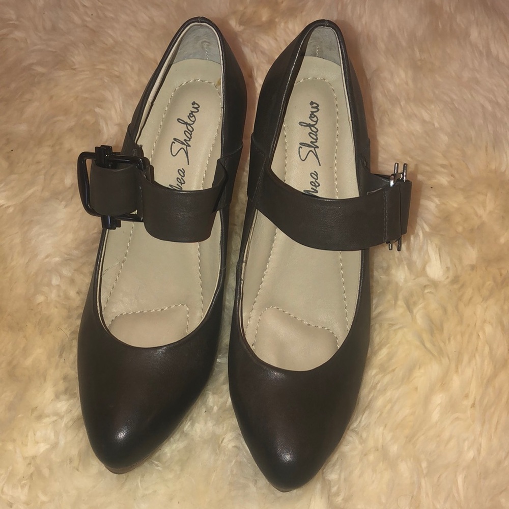 Charcoal gray closed toe heels